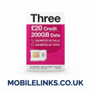 Three PAYG SIM £20 – 200GB Data + Unlimited Calls & Texts UK